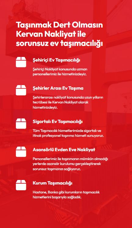 Evden Eve Nakliyat olarak eşya taşımacılık hizmetlerini profesyonel ekiplerimiz ile bireysel ve kurumsal nakliye hizmeti sunuyoruz.